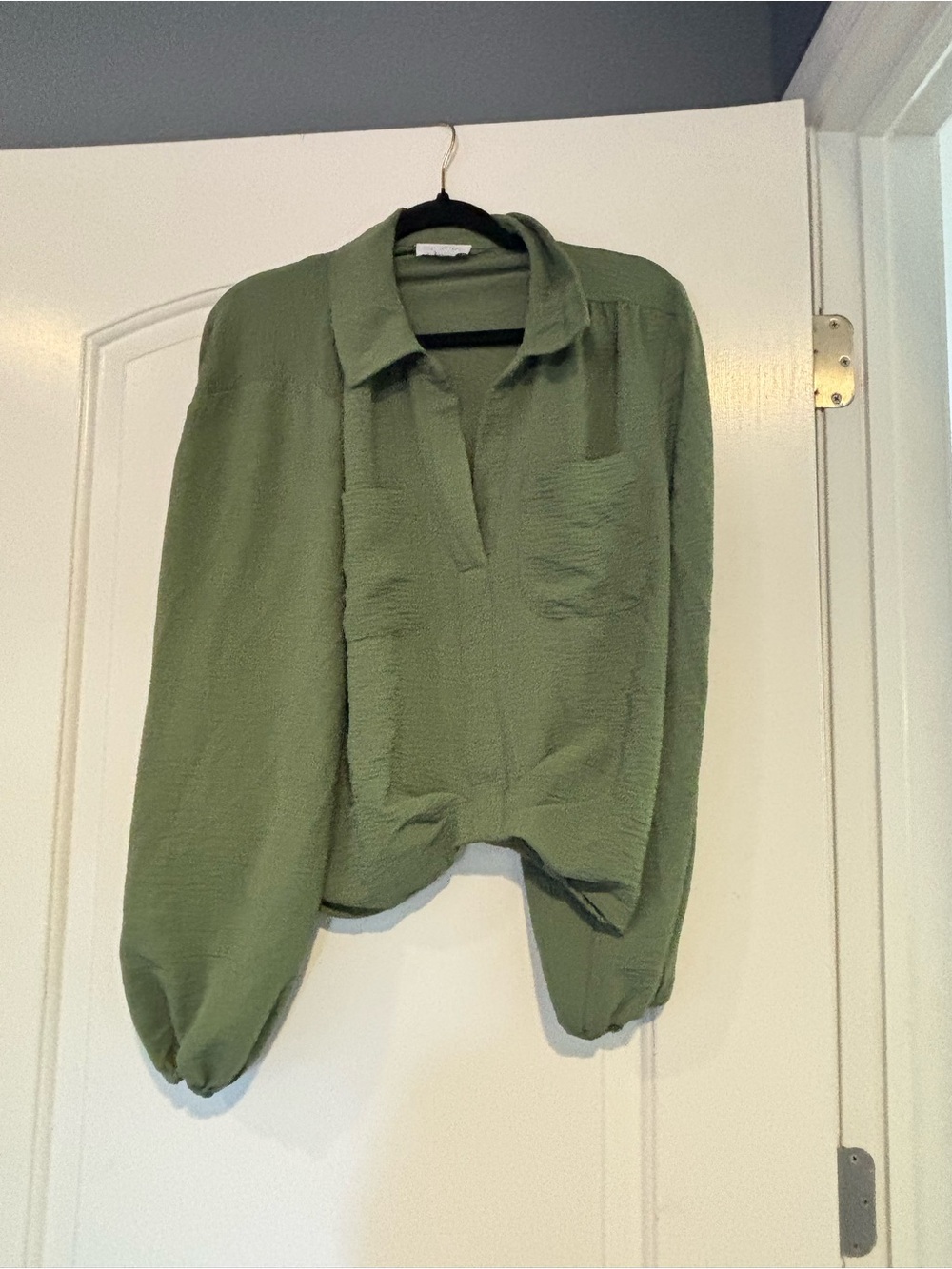 Olive Green Textured Long-Sleeve Women's Top